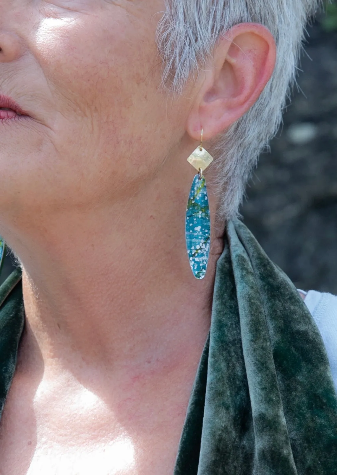 Contemporary Mixed Green /Blue 9ct Gold and aluminium Earrings