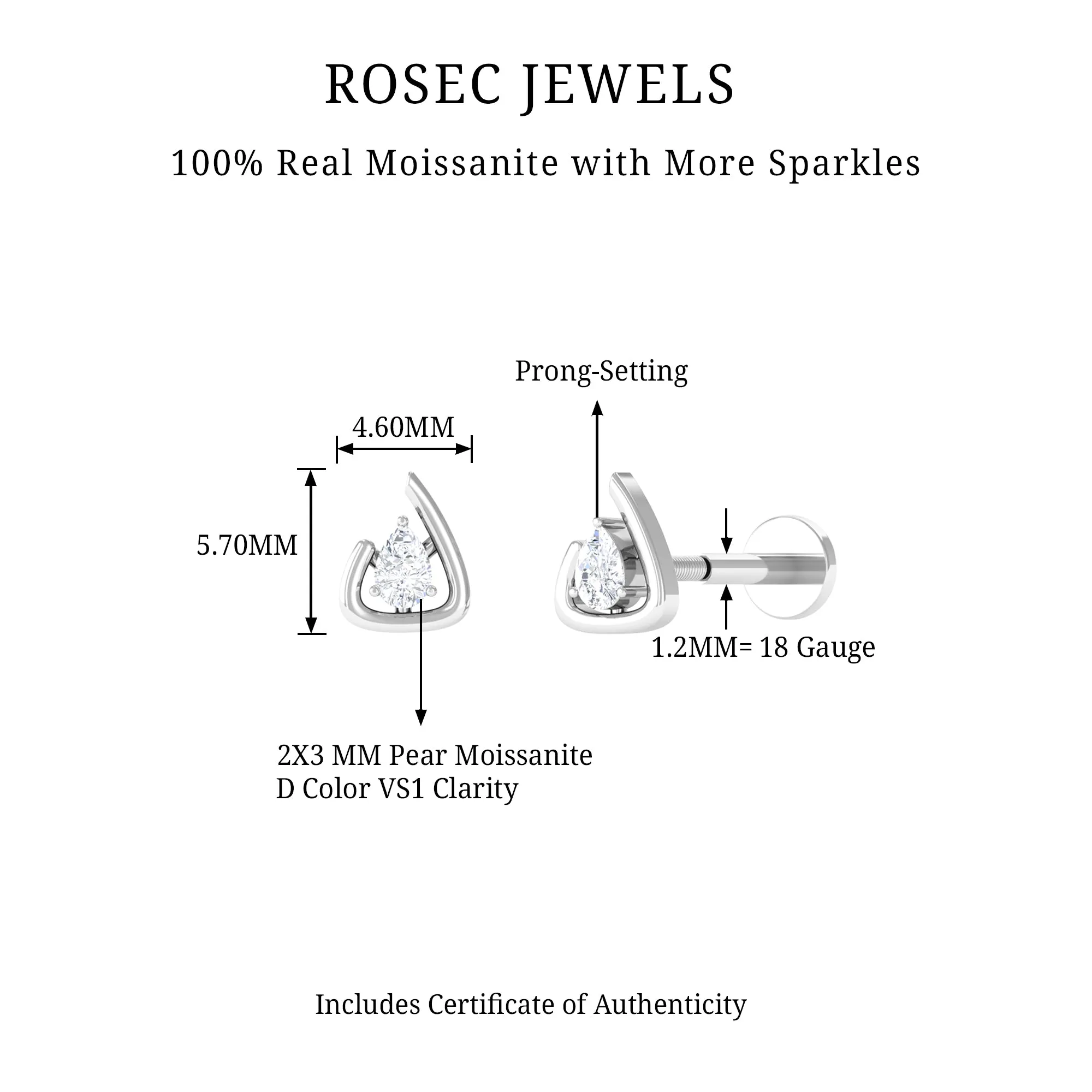 Contemporary Pear Cut Moissanite Cartilage Earring