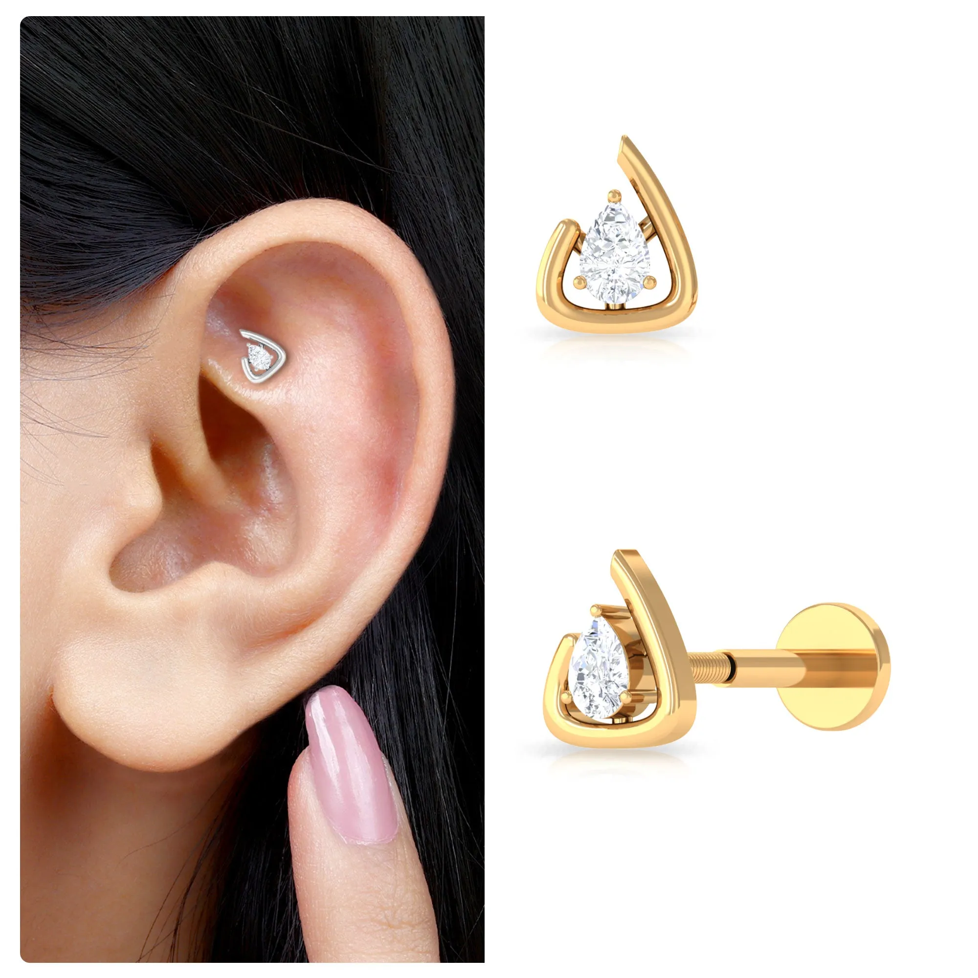 Contemporary Pear Cut Moissanite Cartilage Earring