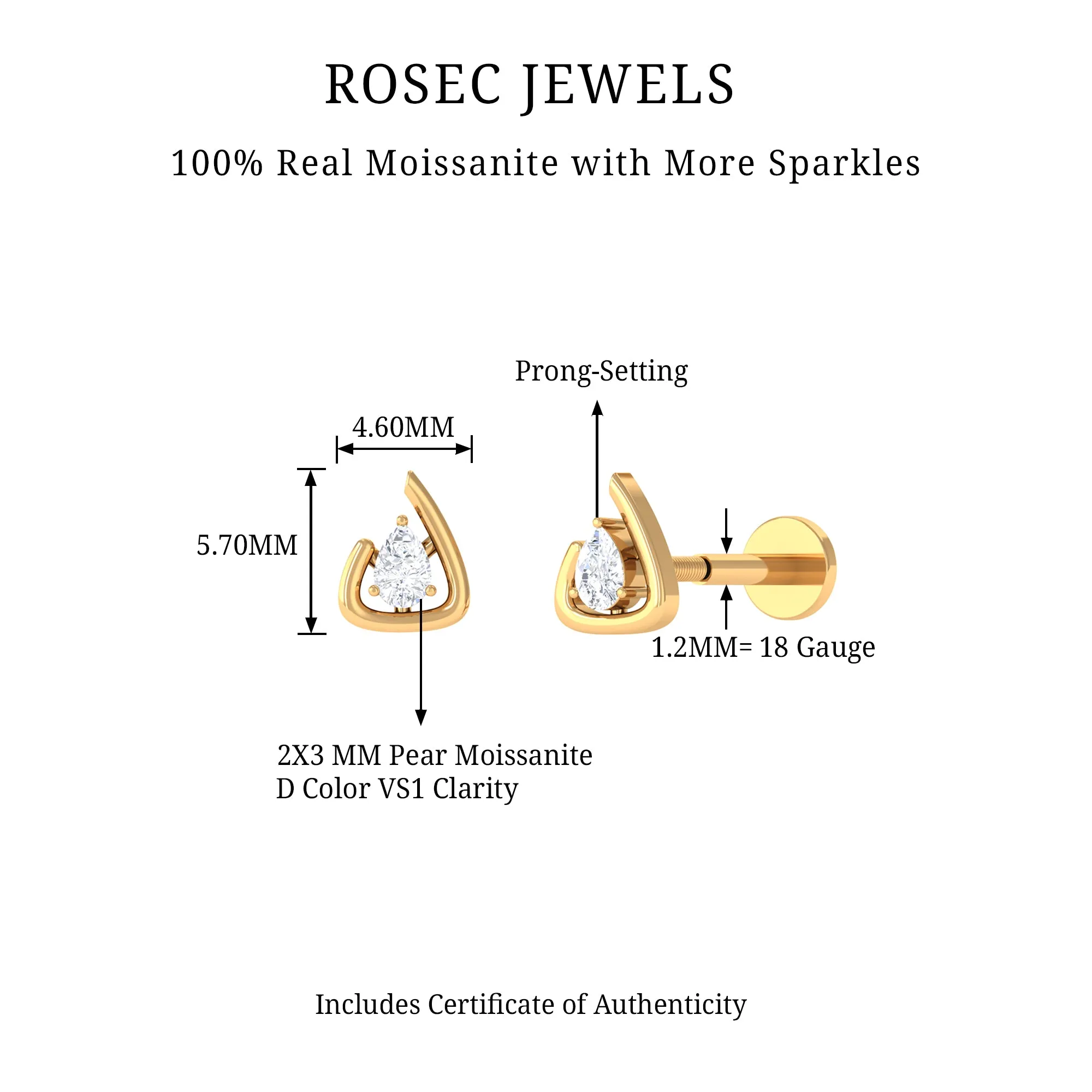 Contemporary Pear Cut Moissanite Cartilage Earring
