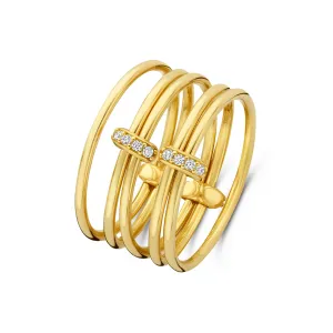 Cour d'Honneur Adora 14 karat golden 5-piece multiring with zirconia stones