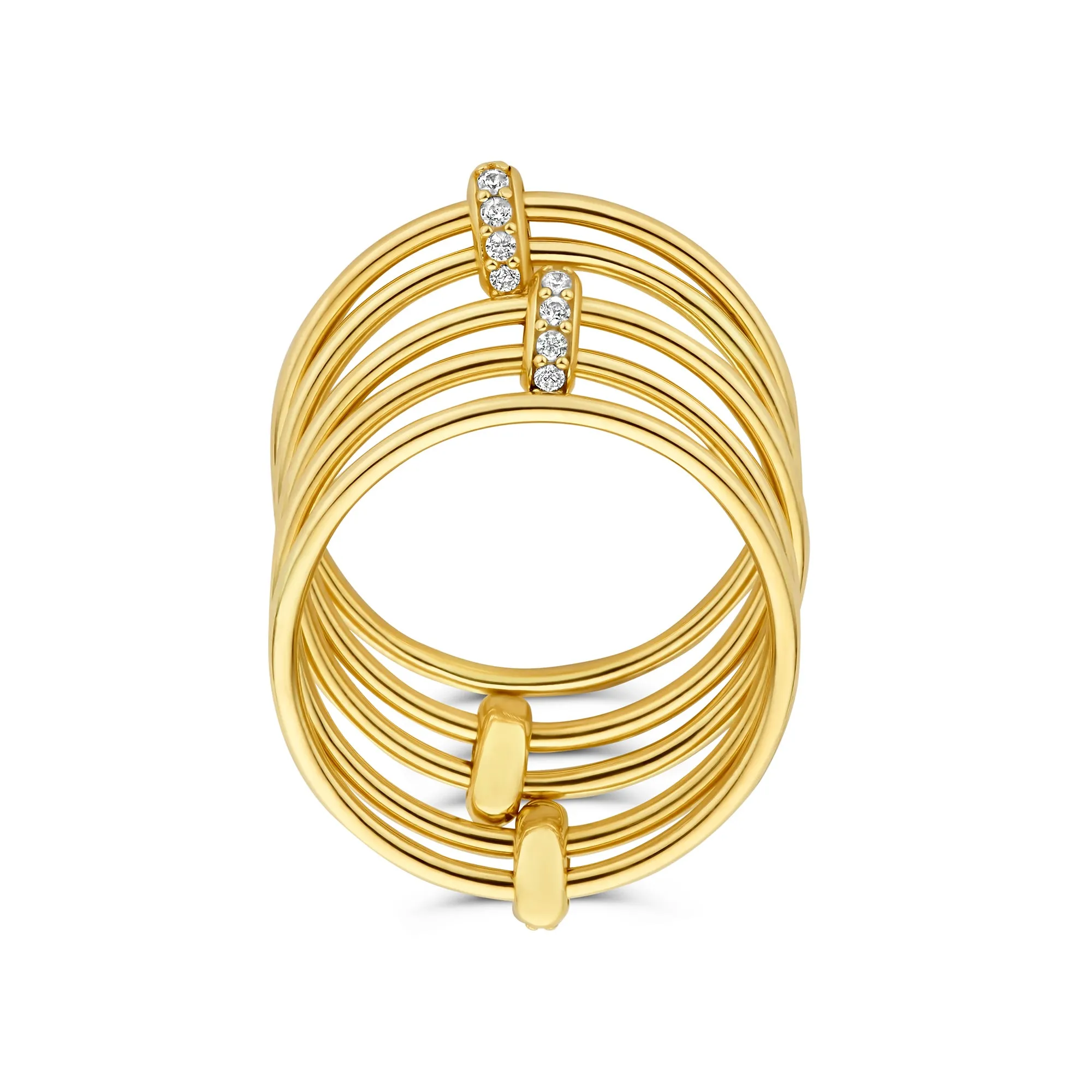 Cour d'Honneur Adora 14 karat golden 5-piece multiring with zirconia stones