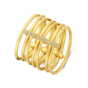 Cour d'Honneur Adora 14 karat golden 7-piece multiring with zirconia stones