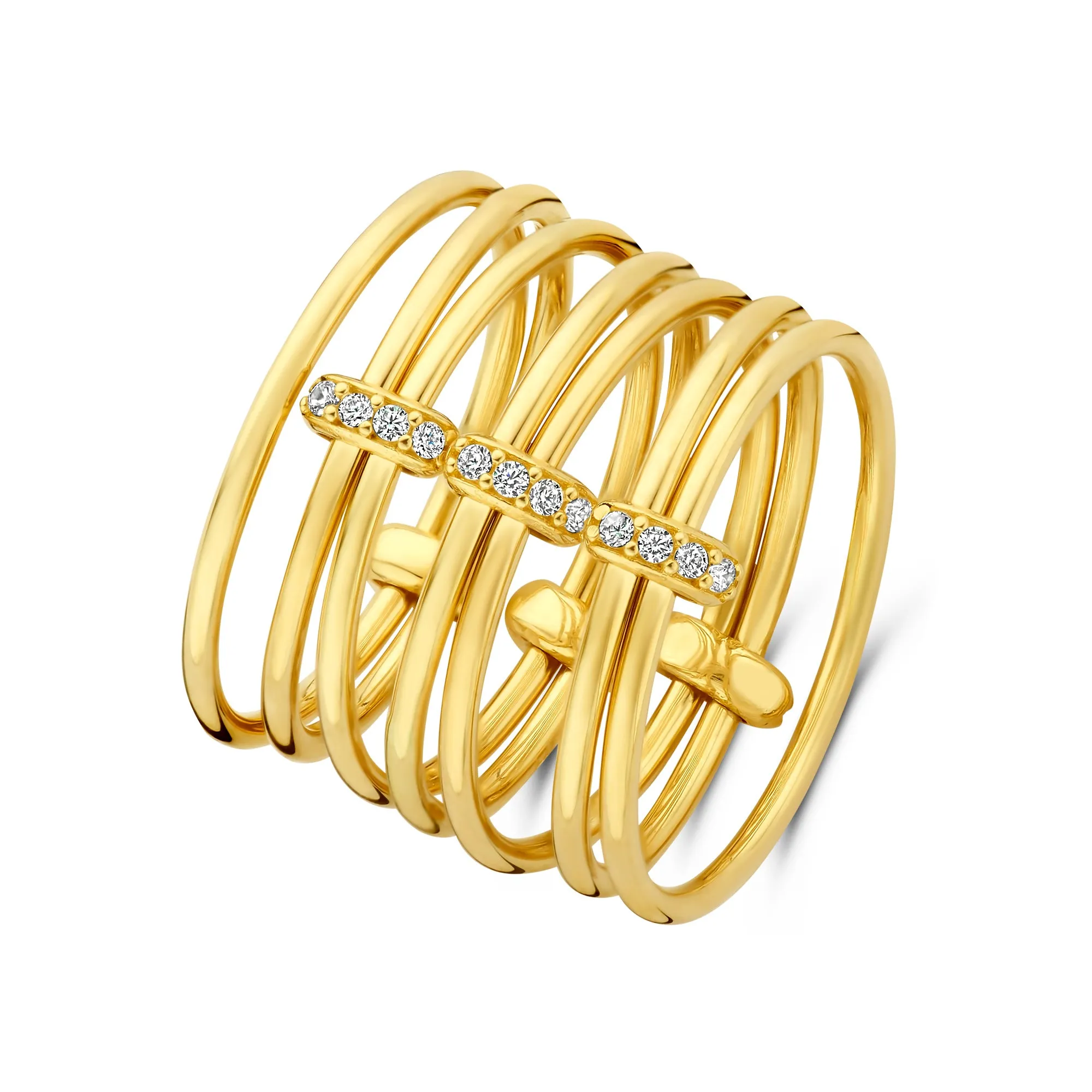 Cour d'Honneur Adora 14 karat golden 7-piece multiring with zirconia stones