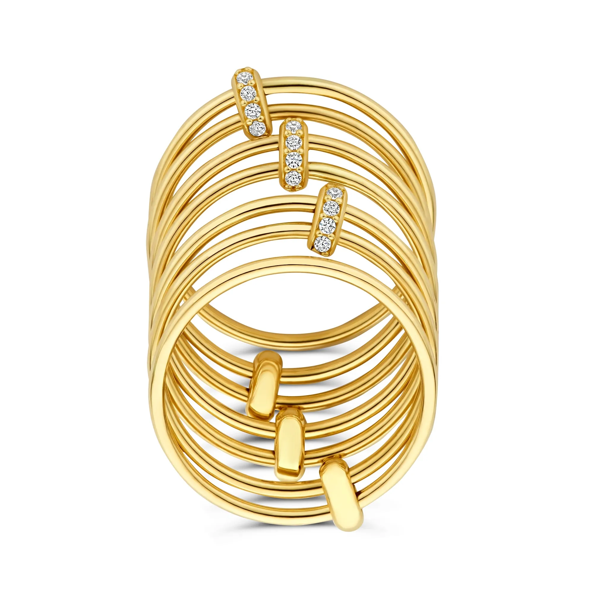 Cour d'Honneur Adora 14 karat golden 7-piece multiring with zirconia stones