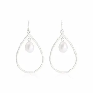 Credo Brushed Sterling Silver & Pearl Drop Earrings