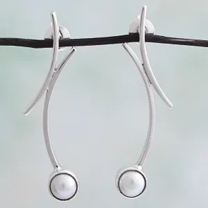 Curvy Beauty 950 Silver Cultured Pearl Drop Earrings from Mexico