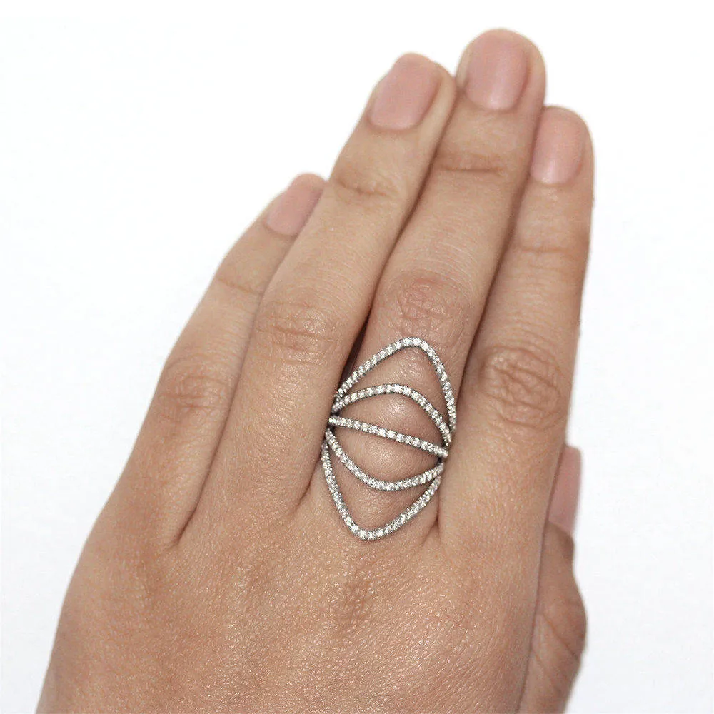 Curvy Diamonds Shield Lace Diamond Ring, Anniversary ring ♥