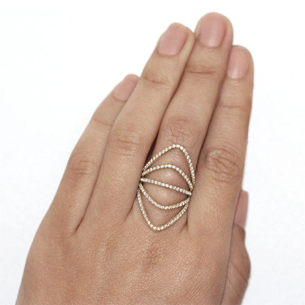 Curvy Diamonds Shield Lace Diamond Ring, Anniversary ring ♥