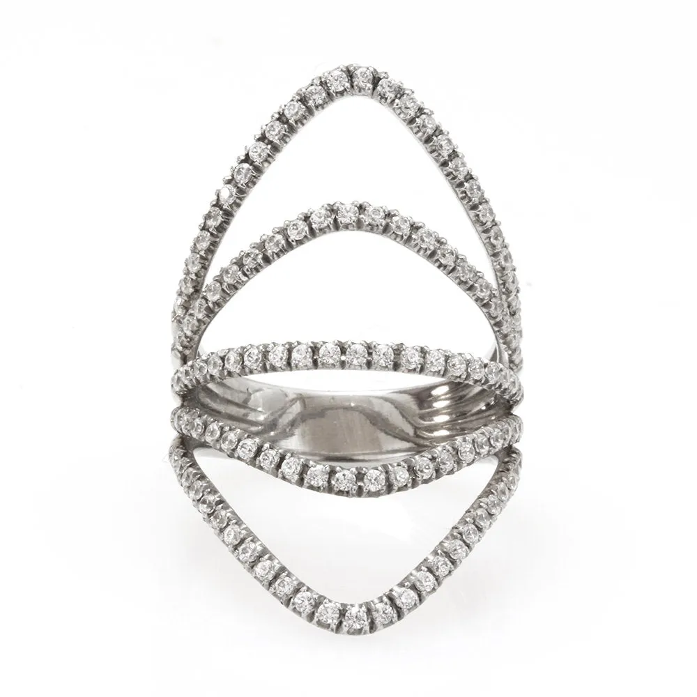 Curvy Diamonds Shield Lace Diamond Ring, Anniversary ring ♥