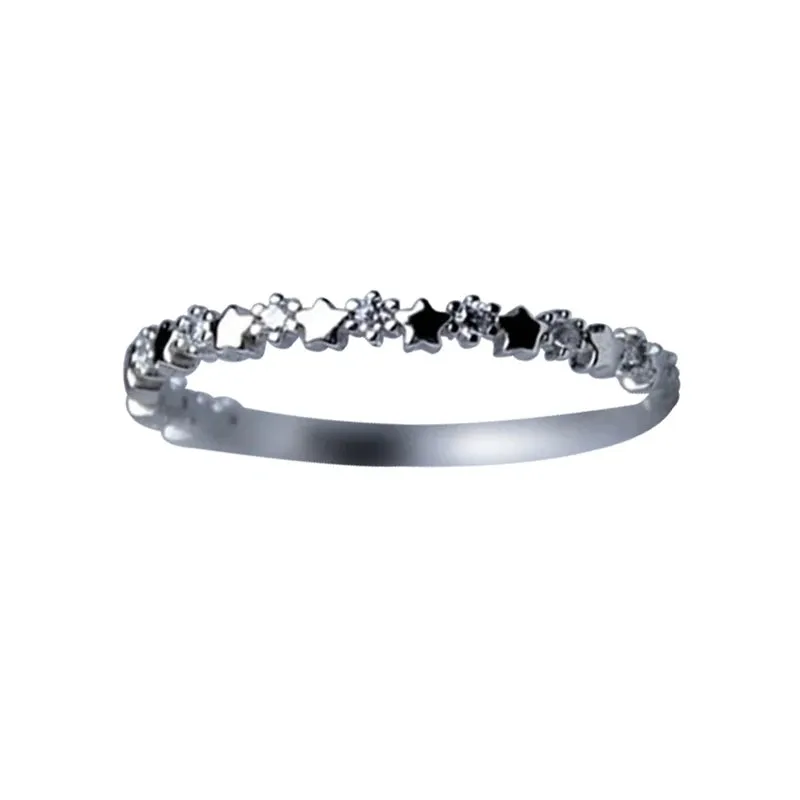 Cute Thin Silver Plated CZ Zircon Star Rings Wedding Engagement Party Gifts for Women Lady Girl Lover's Rings Fashion Jewelry
