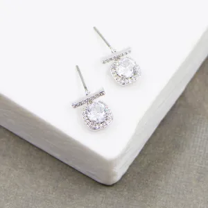 Cz bar and drop contemporary twist earrings