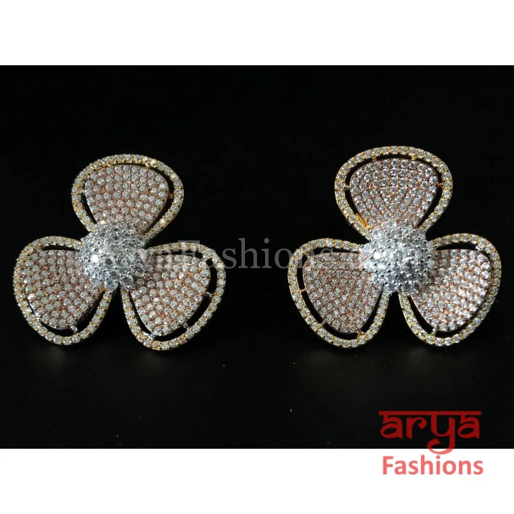 CZ Flower Studs in Silver and Rose Gold finish