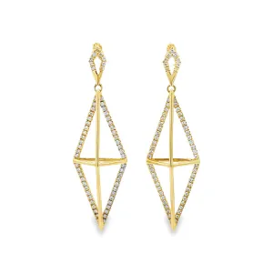 Dangling 3-D Diamond Earrings, 14Kt