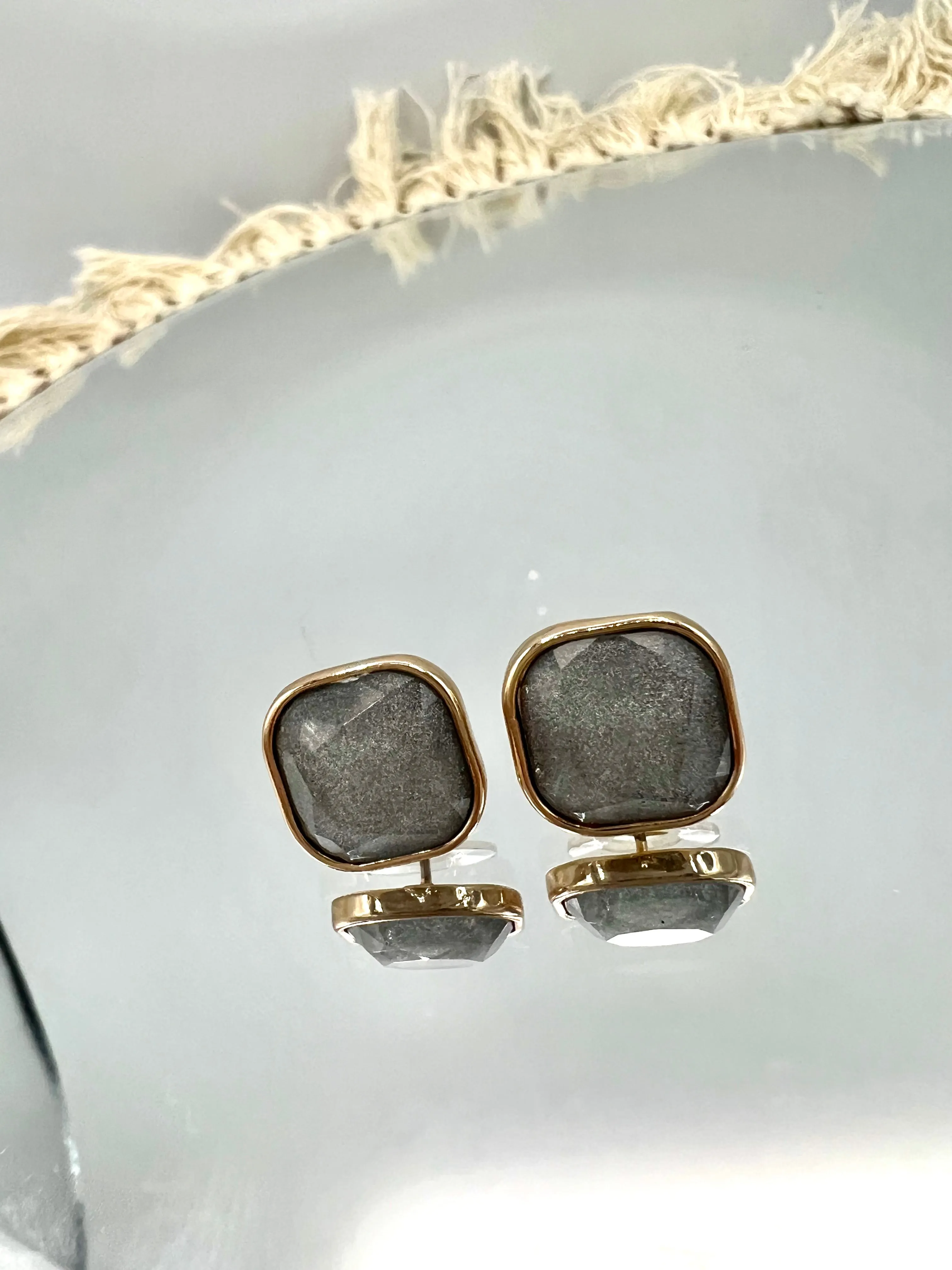 Dark Gray or Light Gray/ Silver Square Shape Post Back Earrings