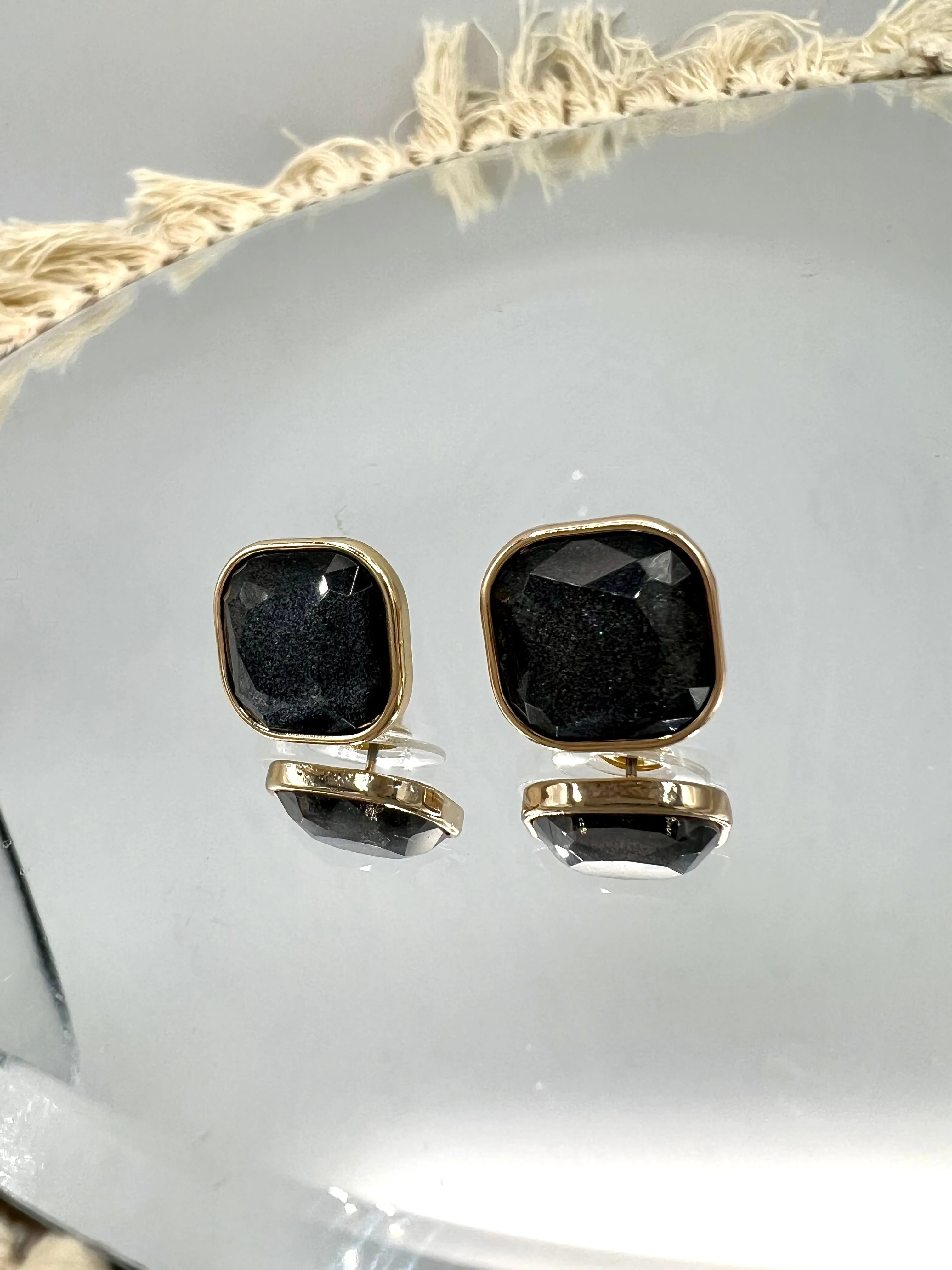 Dark Gray or Light Gray/ Silver Square Shape Post Back Earrings