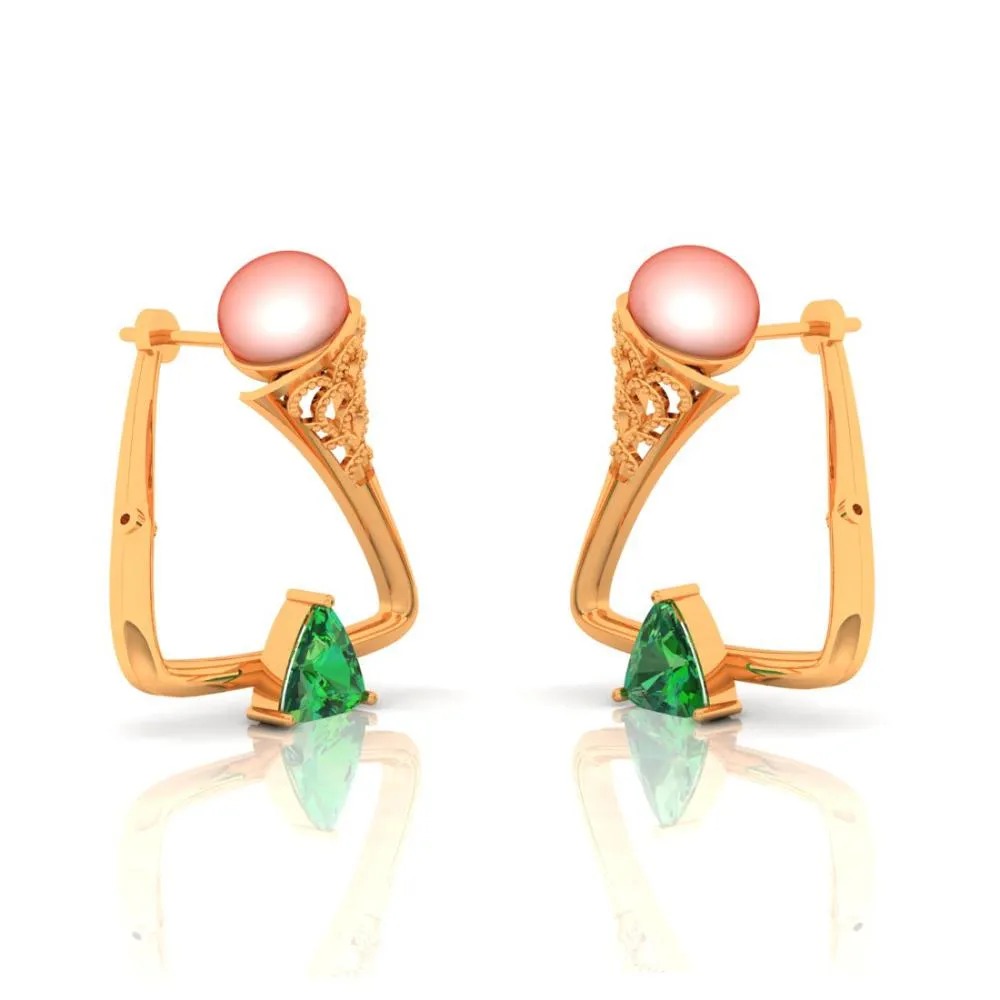 Dazzling Green Stone Set In 22k Triangular Gold Earrings