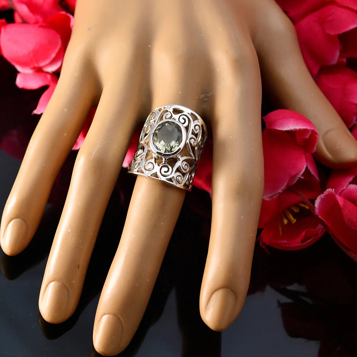 Delicate Gemstone Green Amethyst 925 Silver Ring Graduation Gift