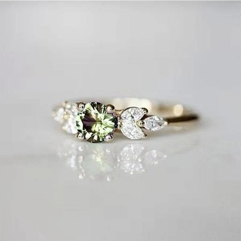 Delicate Olive Green AAA Zircon Leave Shape Ring