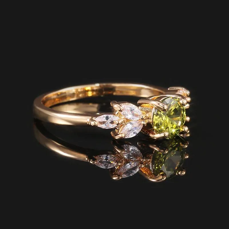 Delicate Olive Green AAA Zircon Leave Shape Ring