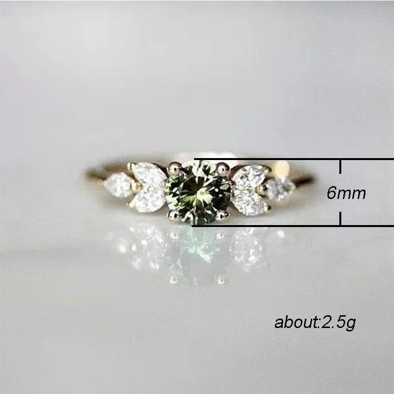 Delicate Olive Green AAA Zircon Leave Shape Ring