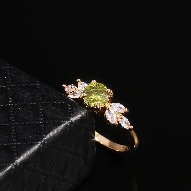 Delicate Olive Green AAA Zircon Leave Shape Ring