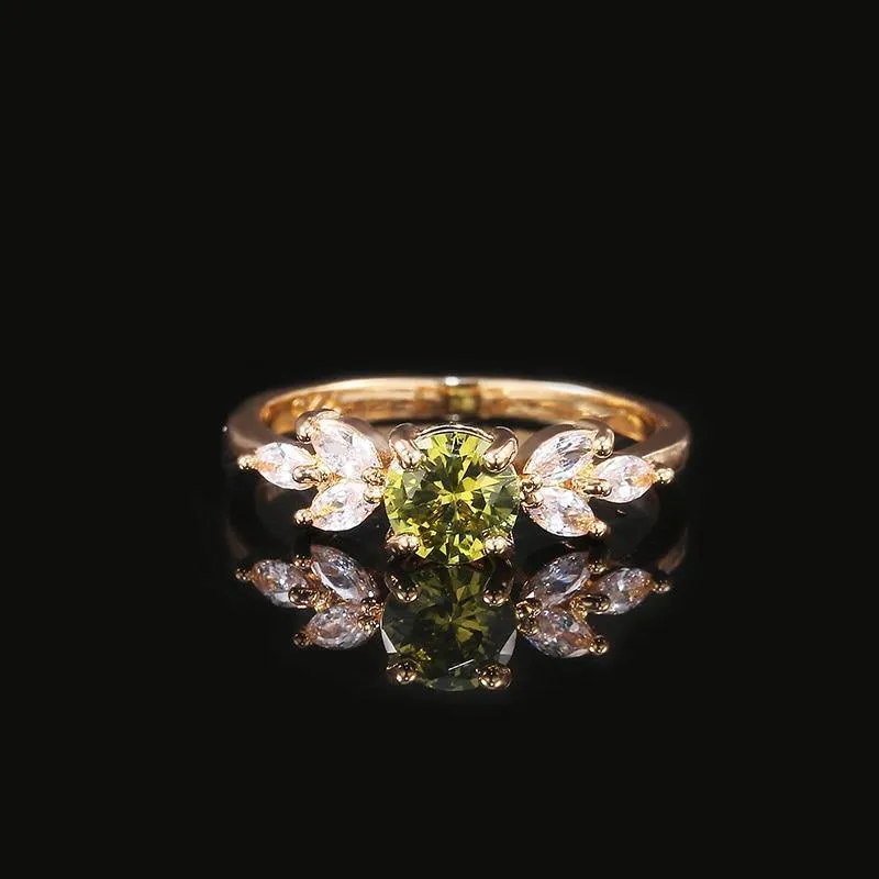Delicate Olive Green AAA Zircon Leave Shape Ring