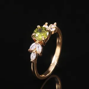Delicate Olive Green AAA Zircon Leave Shape Ring