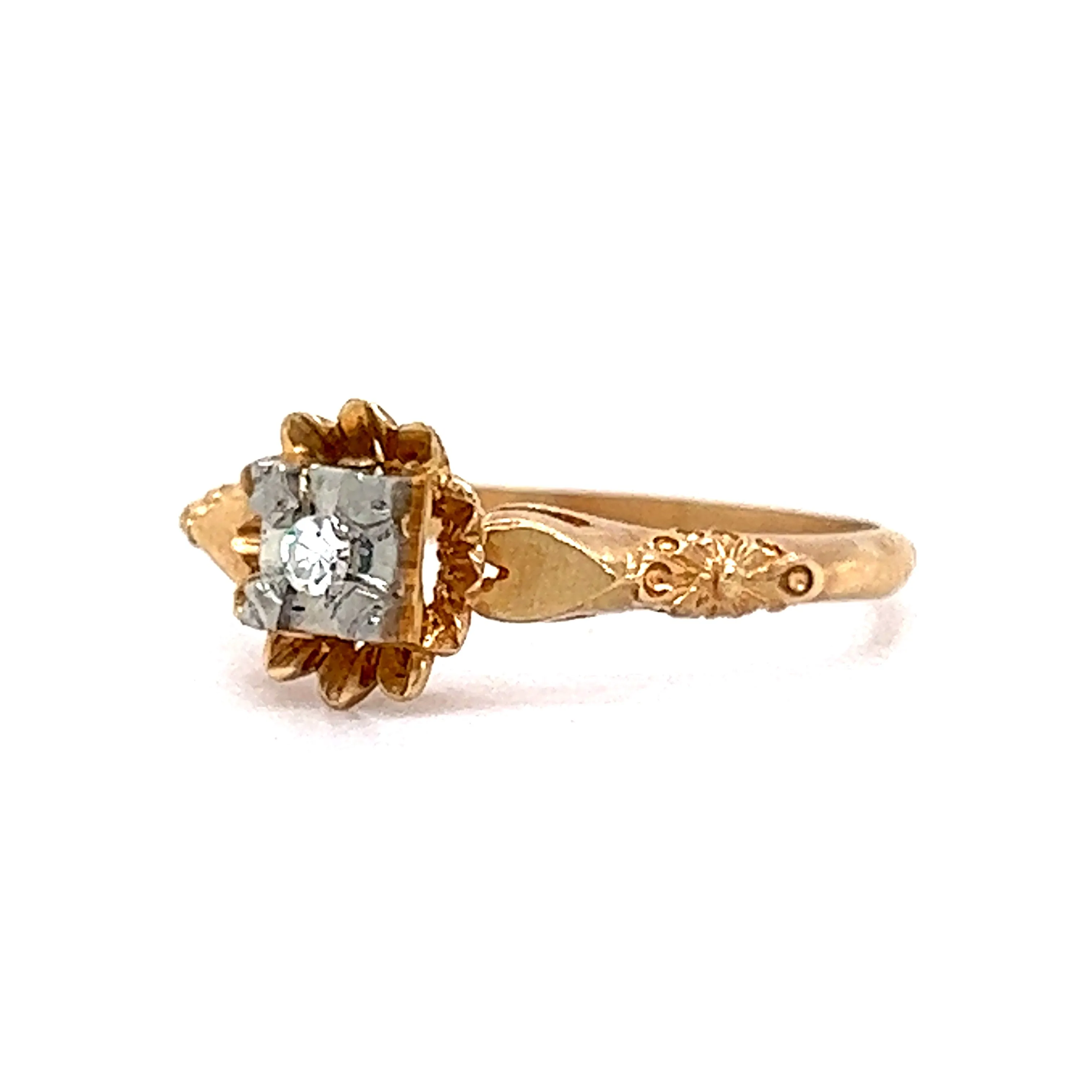 Delicate Retro Diamond Engagement Ring in 14k & 18k Gold
