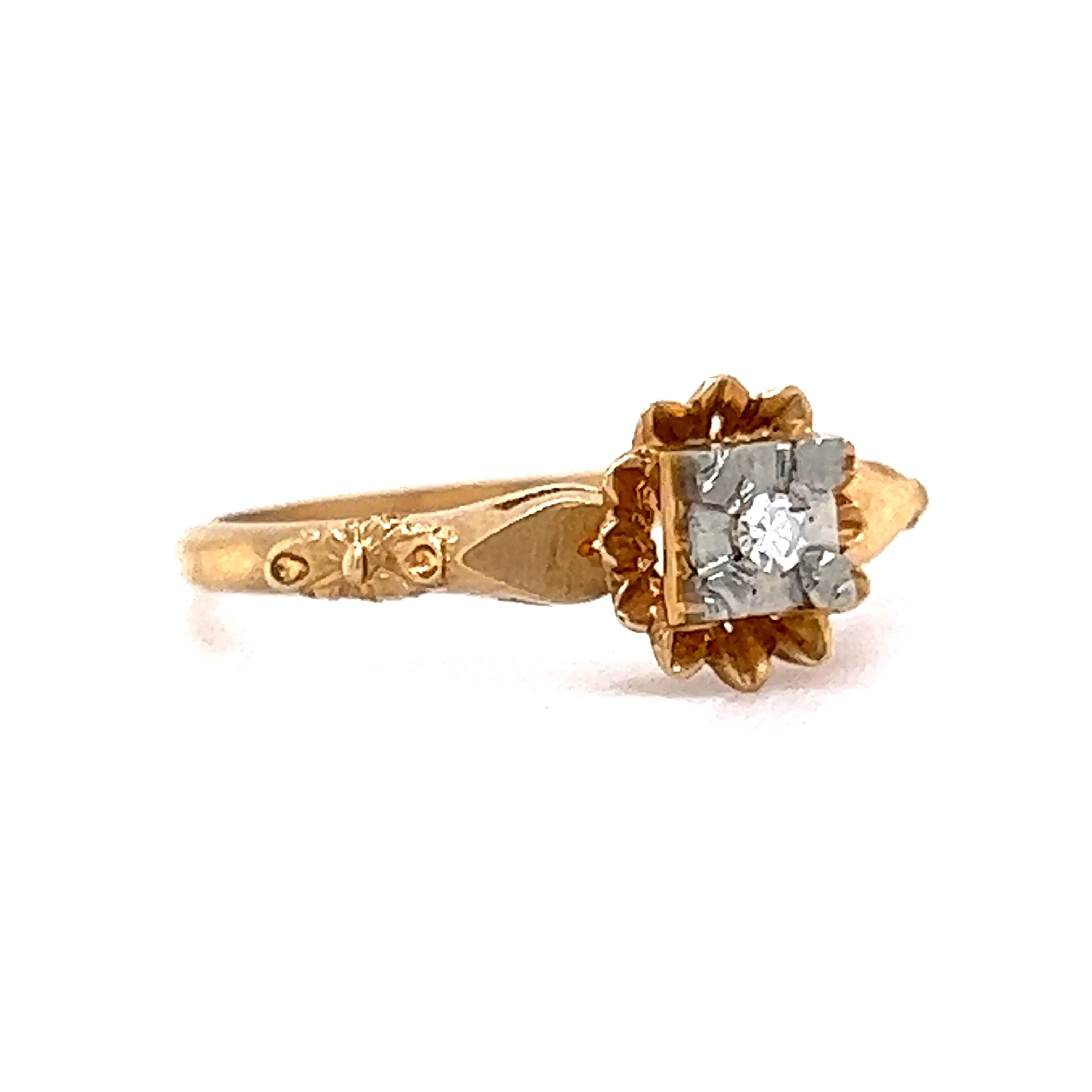 Delicate Retro Diamond Engagement Ring in 14k & 18k Gold