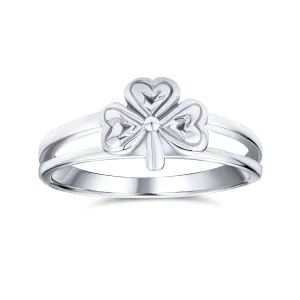 Delicate Silver Ring with Celtic Trinity Shamrock Clover Design Oxidized Finish