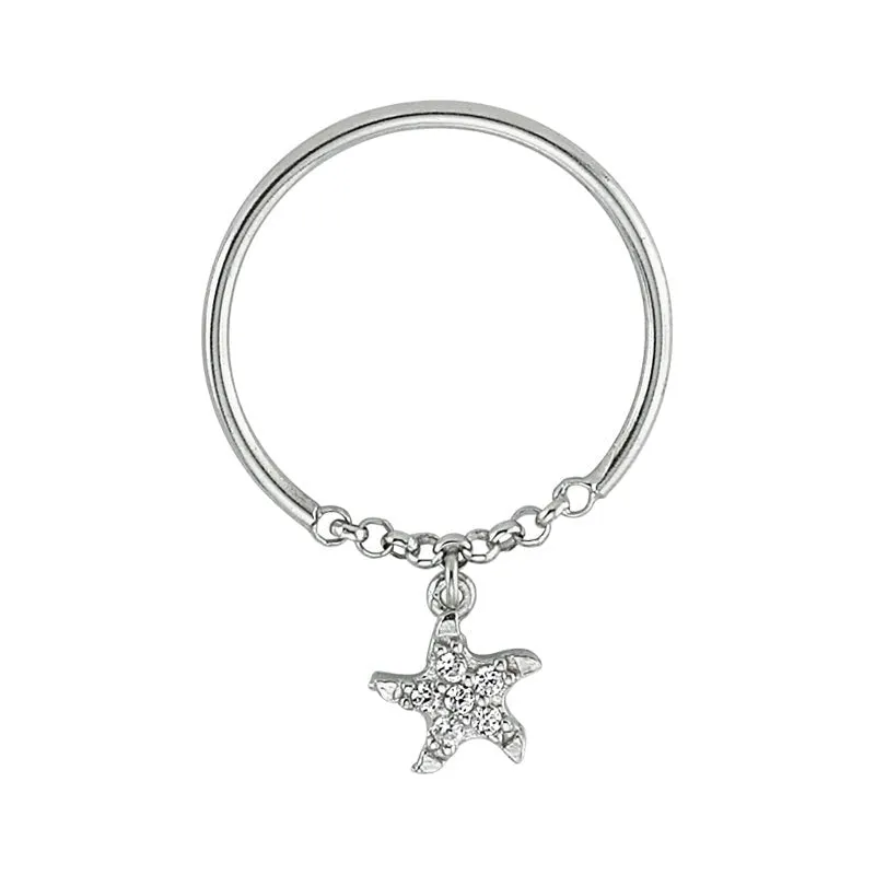Delicate Simple Star Chain Ring in Sterling Silver