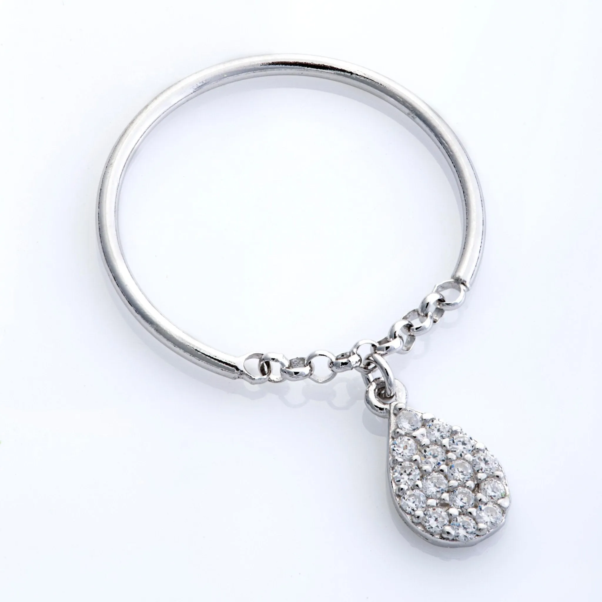 Delicate Simple Tear Drop Chain Ring in Silver