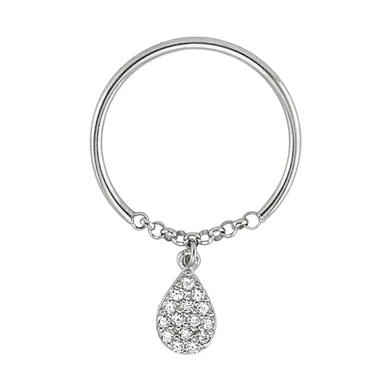 Delicate Simple Tear Drop Chain Ring in Silver