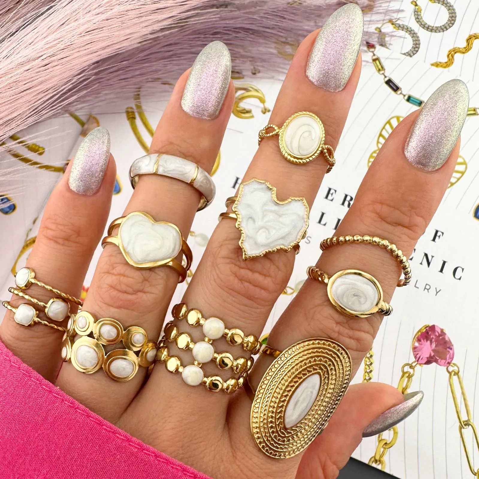 Delicate Statement Band Ring in 18K Gold Plated Steel