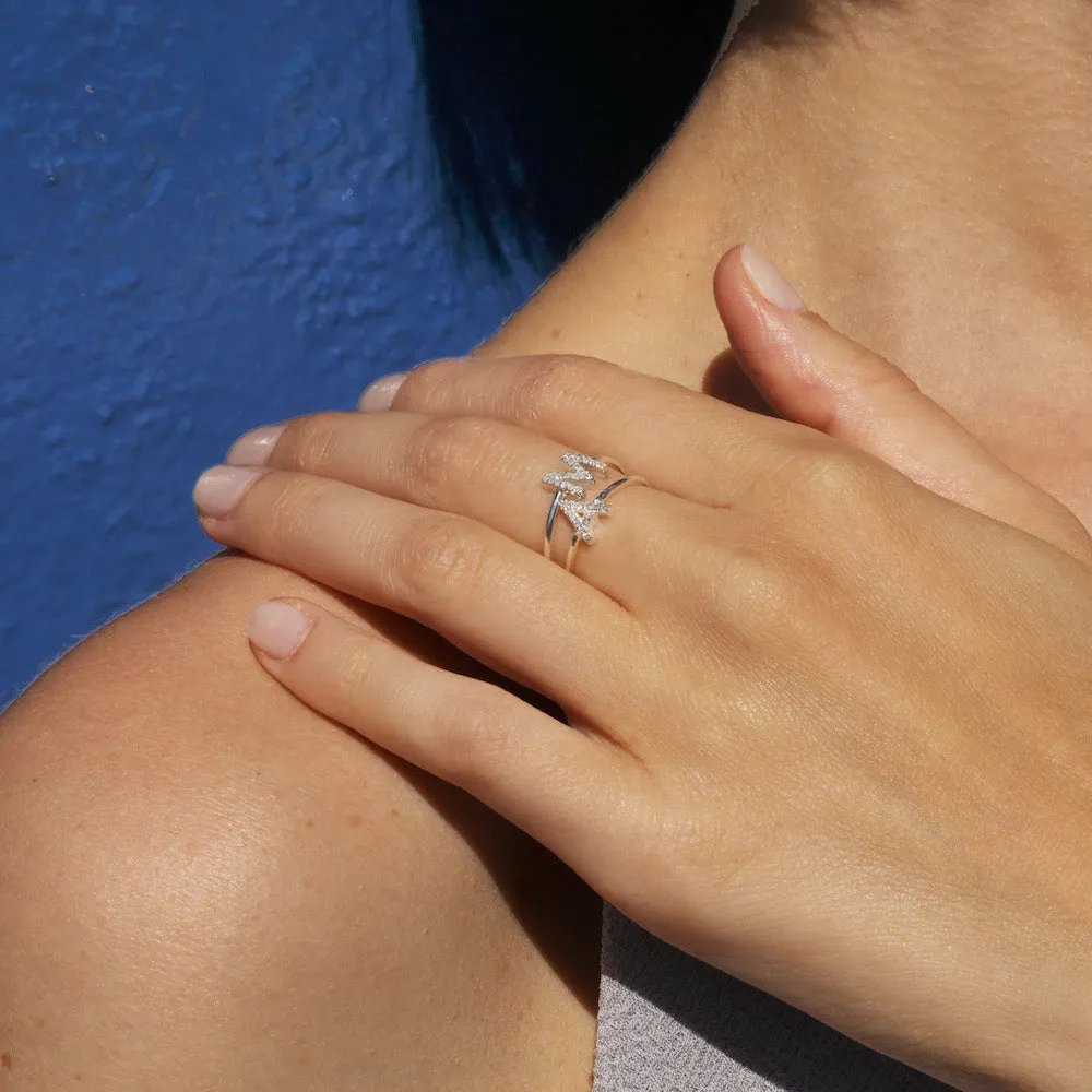 Diamond & Sterling Silver Initial Ring-All Letters