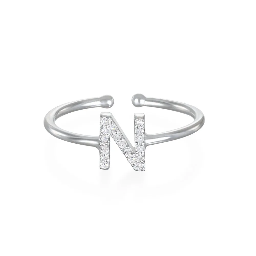 Diamond & Sterling Silver Initial Ring-All Letters