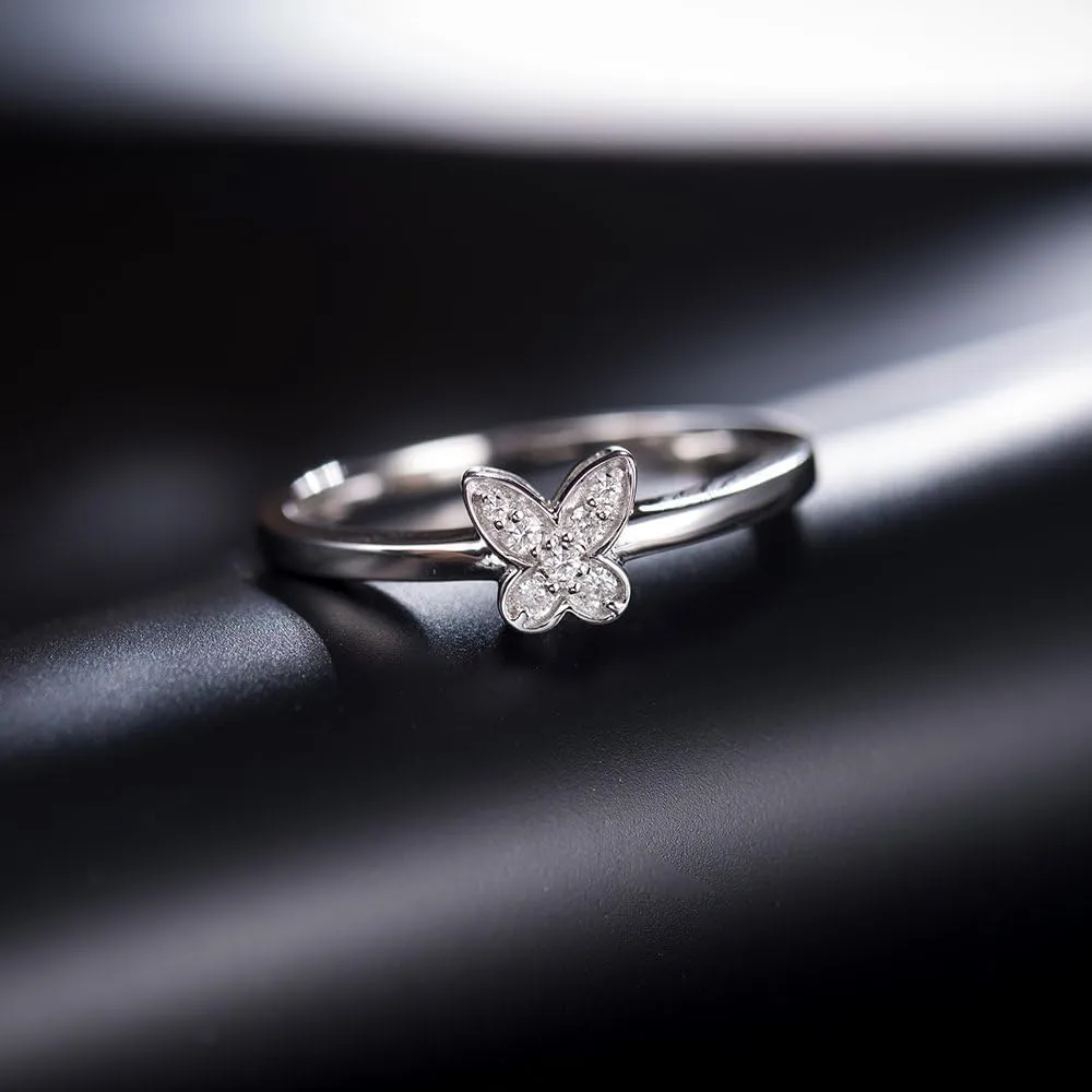 Diamond Rings For Women, 14K White Gold Rings - Real Diamond Ring, Natural Diamond Vintage Butterfly Bridal Ring Set For Couple Wedding & Engagement Ring