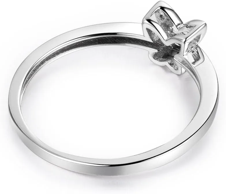 Diamond Rings For Women, 14K White Gold Rings - Real Diamond Ring, Natural Diamond Vintage Butterfly Bridal Ring Set For Couple Wedding & Engagement Ring