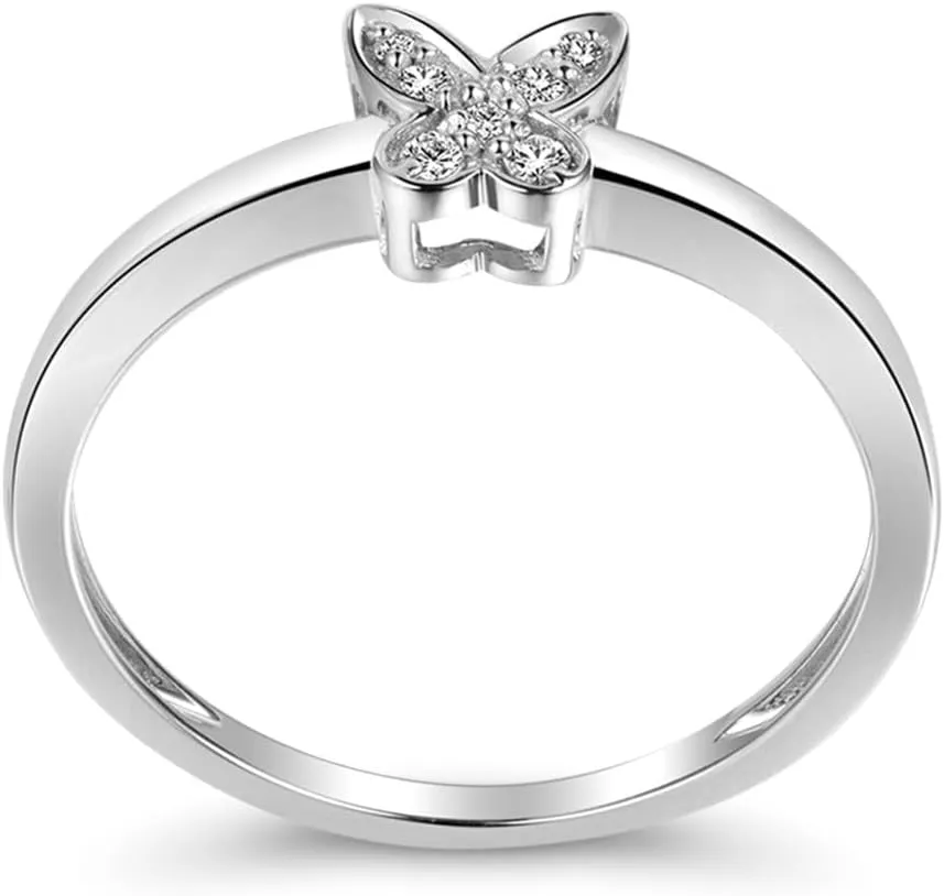 Diamond Rings For Women, 14K White Gold Rings - Real Diamond Ring, Natural Diamond Vintage Butterfly Bridal Ring Set For Couple Wedding & Engagement Ring