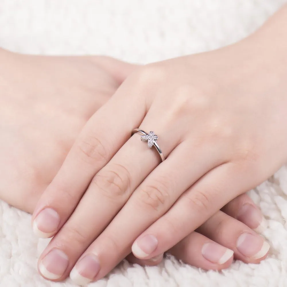 Diamond Rings For Women, 14K White Gold Rings - Real Diamond Ring, Natural Diamond Vintage Butterfly Bridal Ring Set For Couple Wedding & Engagement Ring