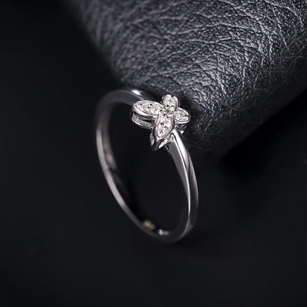 Diamond Rings For Women, 14K White Gold Rings - Real Diamond Ring, Natural Diamond Vintage Butterfly Bridal Ring Set For Couple Wedding & Engagement Ring