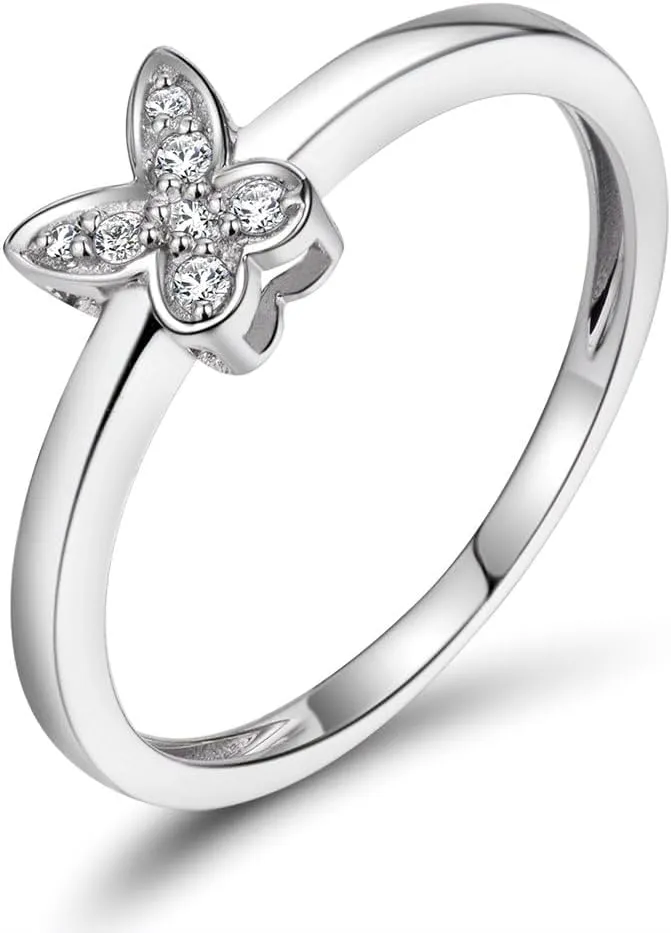 Diamond Rings For Women, 14K White Gold Rings - Real Diamond Ring, Natural Diamond Vintage Butterfly Bridal Ring Set For Couple Wedding & Engagement Ring