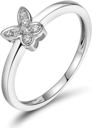 Diamond Rings For Women, 14K White Gold Rings - Real Diamond Ring, Natural Diamond Vintage Butterfly Bridal Ring Set For Couple Wedding & Engagement Ring