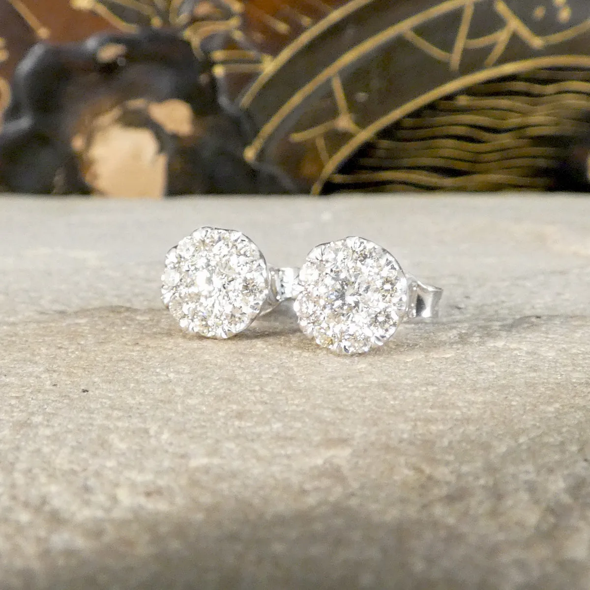 Diamond Single Stone Illusion Stud Earrings in White Gold