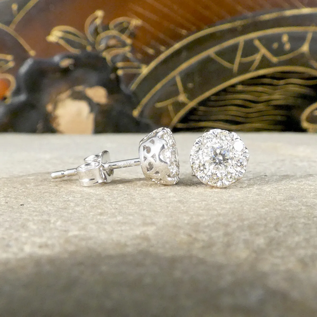 Diamond Single Stone Illusion Stud Earrings in White Gold