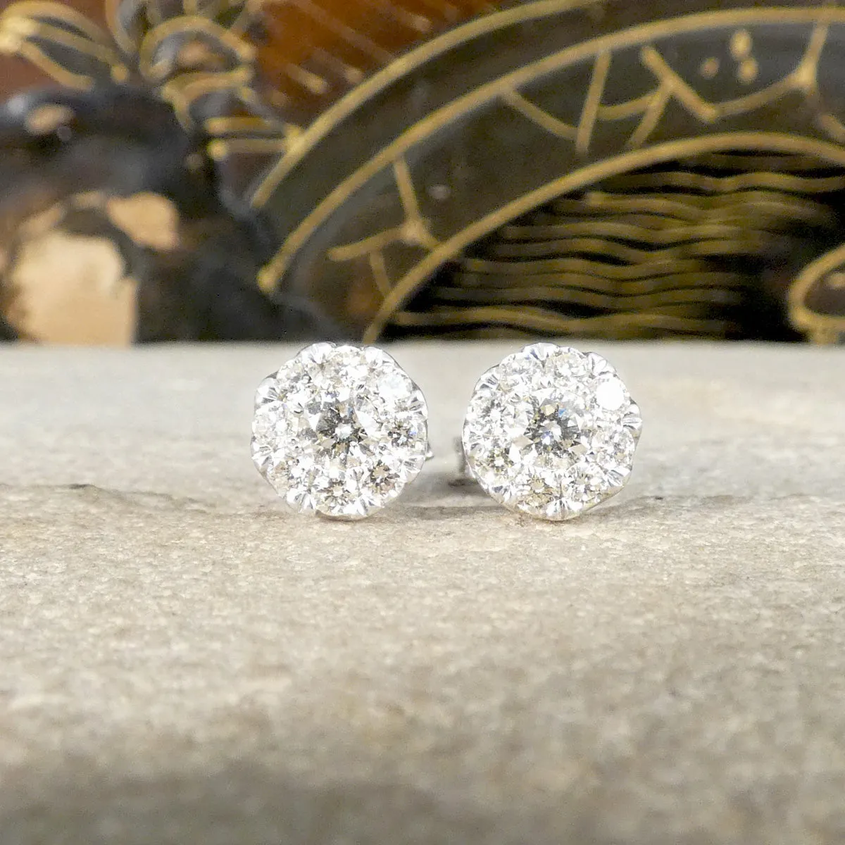 Diamond Single Stone Illusion Stud Earrings in White Gold