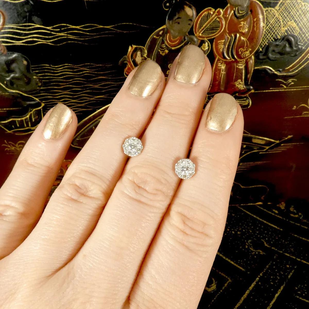 Diamond Single Stone Illusion Stud Earrings in White Gold