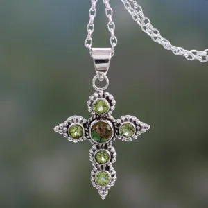 Divine Harmony Artisan Crafted Peridot and Sterling Silver Cross Necklace