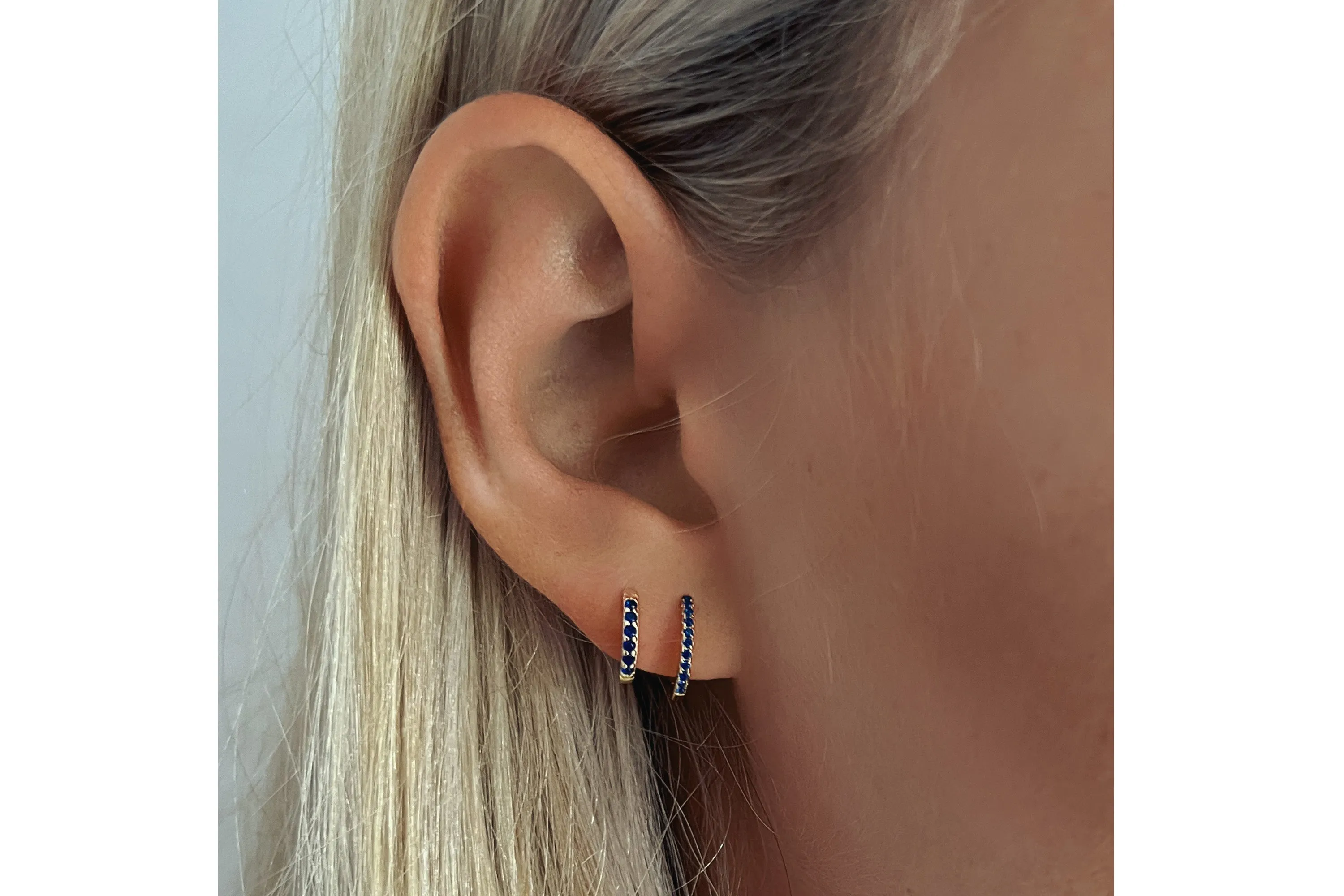 Dorval Sapphire CZ Gold Hoop Huggies Earrings